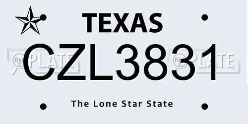 CZL3831 Texas License Plate