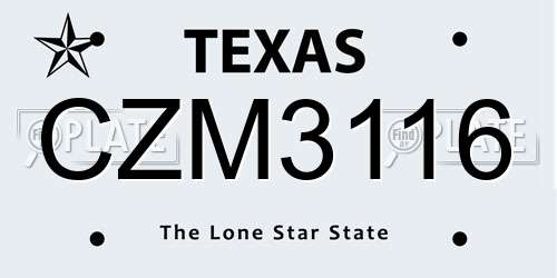 CZM3116 Texas License Plate
