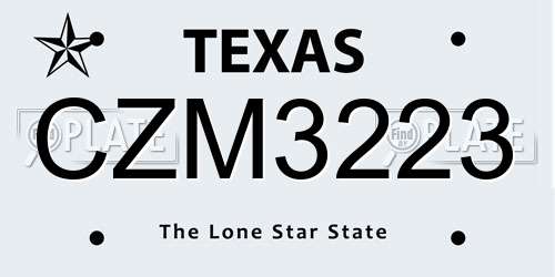 CZM3223 Texas License Plate