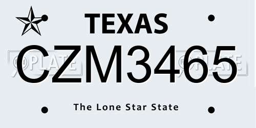 CZM3465 Texas License Plate