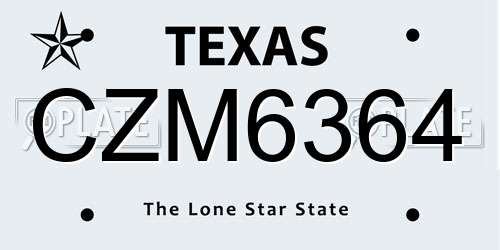 CZM6364 Texas License Plate