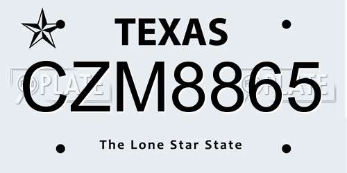 CZM8865 Texas License Plate