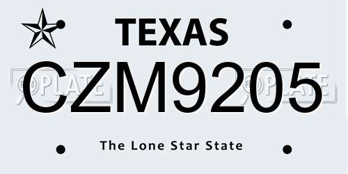 CZM9205 Texas License Plate
