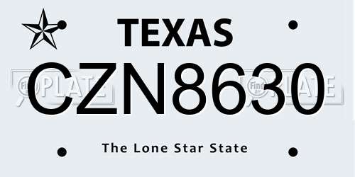 CZN8630 Texas License Plate