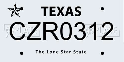 CZR0312 Texas License Plate