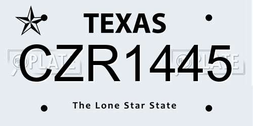 CZR1445 Texas License Plate