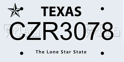 CZR3078 Texas License Plate
