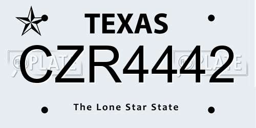 CZR4442 Texas License Plate
