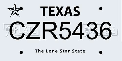 CZR5436 Texas License Plate