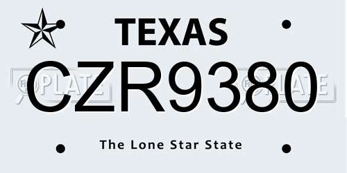 CZR9380 Texas License Plate