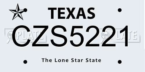 CZS5221 Texas License Plate