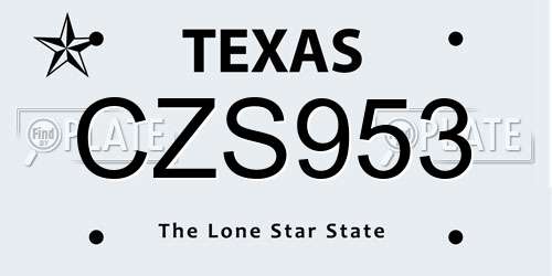 CZS953 Texas License Plate