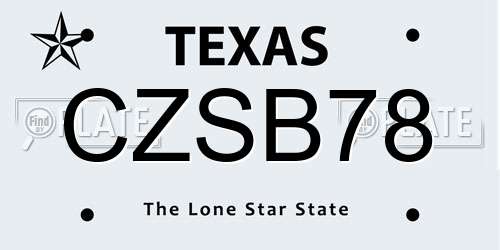 CZSB78 Texas License Plate