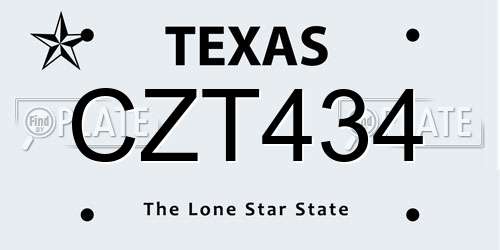 CZT434 Texas License Plate
