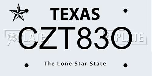 CZT83O Texas License Plate