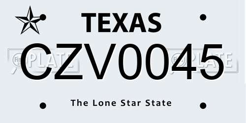 CZV0045 Texas License Plate