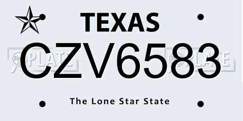 CZV6583 Texas License Plate