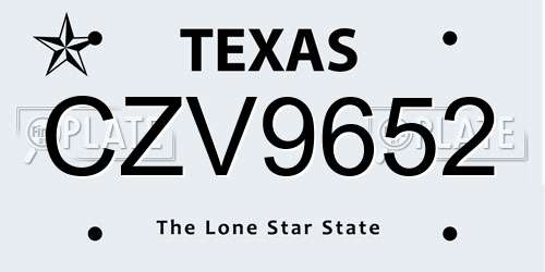 CZV9652 Texas License Plate