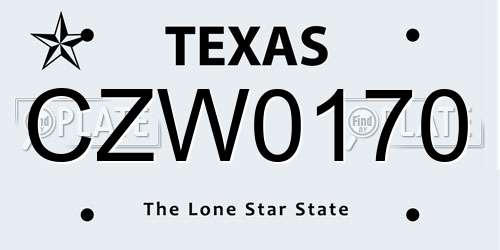 CZW0170 Texas License Plate