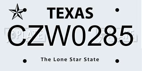 CZW0285 Texas License Plate
