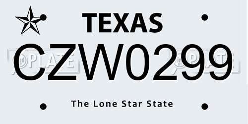 CZW0299 Texas License Plate