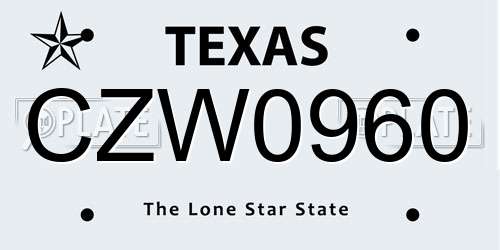 CZW0960 Texas License Plate