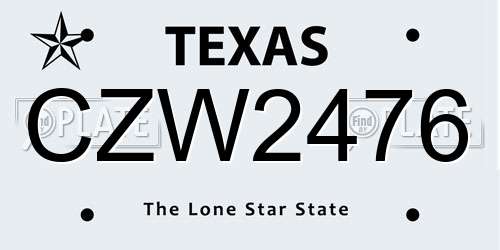 CZW2476 Texas License Plate