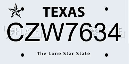CZW7634 Texas License Plate