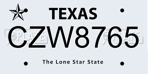 CZW8765 Texas License Plate