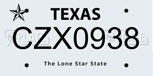 CZX0938 Texas License Plate