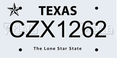 CZX1262 Texas License Plate