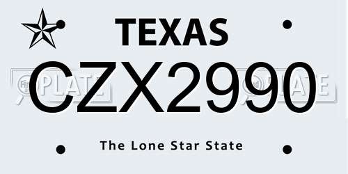 CZX2990 Texas License Plate