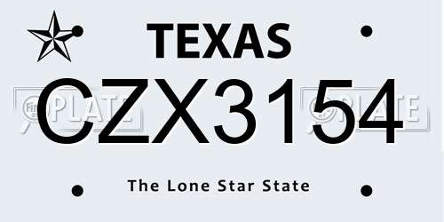 CZX3154 Texas License Plate
