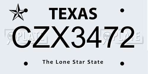 CZX3472 Texas License Plate