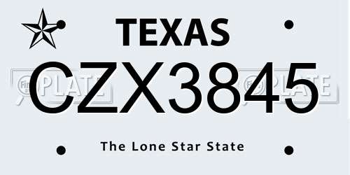 CZX3845 Texas License Plate