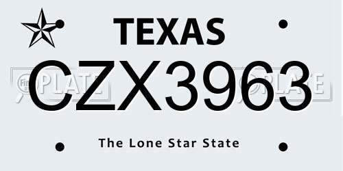 CZX3963 Texas License Plate