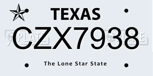 CZX7938 Texas License Plate