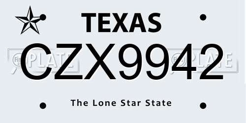 CZX9942 Texas License Plate