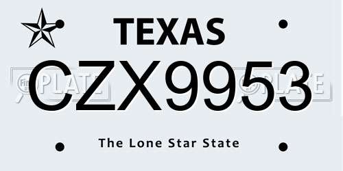 CZX9953 Texas License Plate