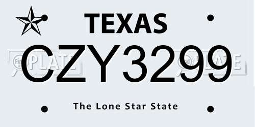 CZY3299 Texas License Plate