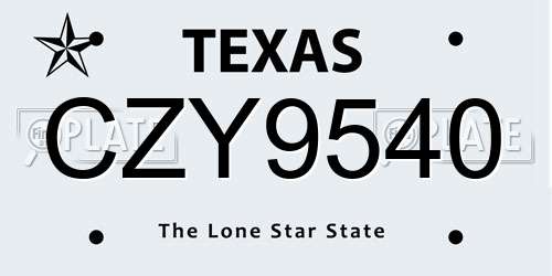 CZY9540 Texas License Plate