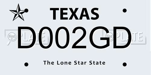 D002GD Texas License Plate