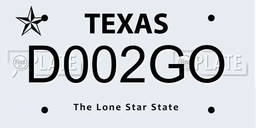 D002GO Texas License Plate