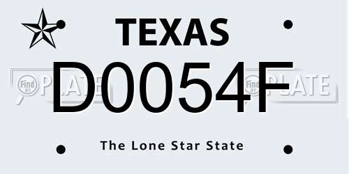 D0054F Texas License Plate
