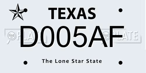 D005AF Texas License Plate