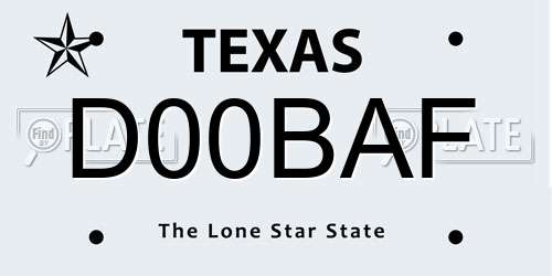 D00BAF Texas License Plate