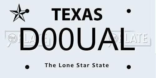 D00UAL Texas License Plate