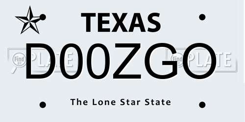 D00ZGO Texas License Plate