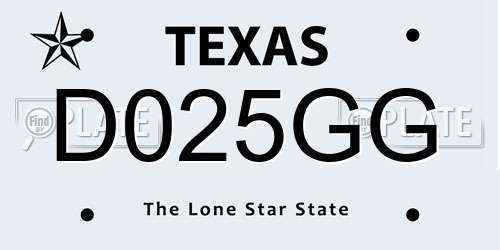 D025GG Texas License Plate