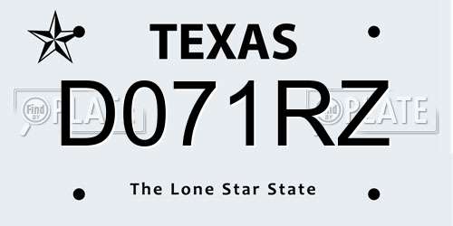 D071RZ Texas License Plate